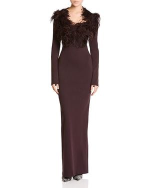 The Attico Open Back Feather Trim Gown - Red