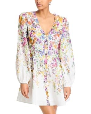 Aqua Floral Print Mini Dress - White