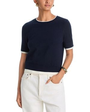 Aqua Double Layer Short Sleeve Crewneck Sweater - Blue