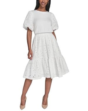 KARL LAGERFELD Mixed Media Eyelet Dress - White