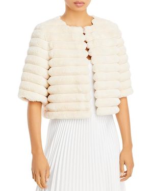 BCBGMAXAZRIA Faux Fur Shrug - White