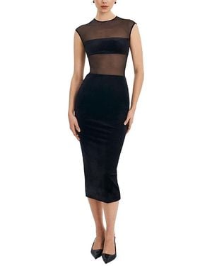 Miss Circle Quielle Mesh And Velvet Midi Bodycon Dress - Black