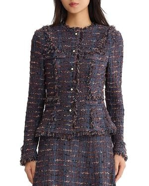 Misook Tailored Fringe Trim Ribbon Knit Jacket - Blue