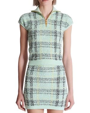 Balmain Sleeveless Plaid Tweed Top - Blue