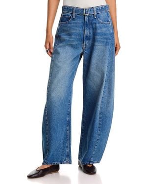 Mother The Belted Spoonful Nerdy High Rise Barrel Jeans - Blue