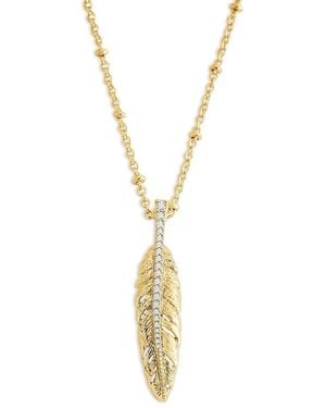 Anabel Aram Pave Feather Small Pendant Necklace, 16-17 - Metallic