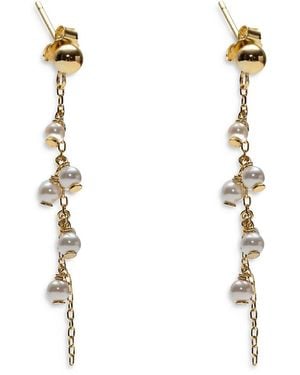 Argento Vivo 18K Plated Sterling Delicate Pearl Linear Drop Earrings - White