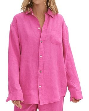 Desmond & Dempsey Linen Lounge Shirt - Pink