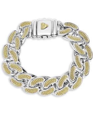 Lagos 18K & Sterling Anthem Caviar Bead Wide Curb Link Bracelet - Metallic