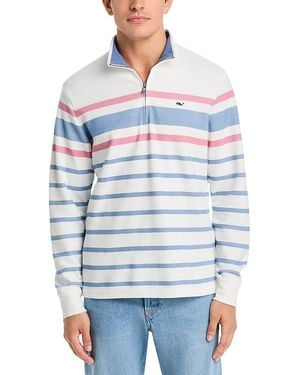 Vineyard Vines Engineered Breton Stripe Quarter Zip Sweater - Blue