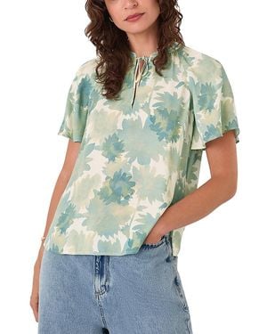 Whistles Floral Print Tie Neck Top - Green