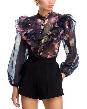 Aqua Floral Ruffled Blouse - Black