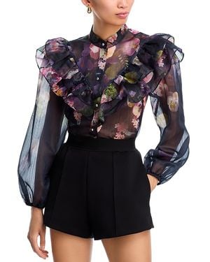 Aqua Floral Ruffled Blouse - Black