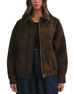Luvee Oversized Faux Suede Bomber Jacket - Black