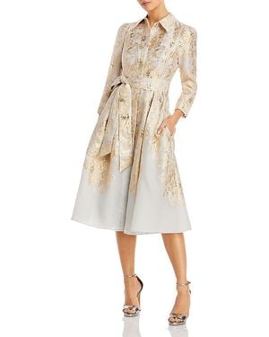 Teri Jon Metallic Jacquard Shirt Dress