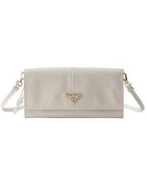 Prada Leather Wallet With Shoulder Strap - White