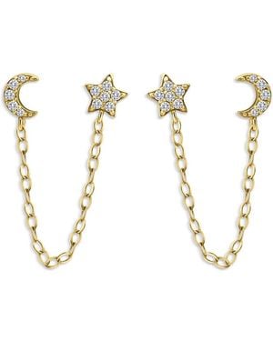 Aqua Pave Cubic Zirconia Star & Moon Front-Back Earrings - White