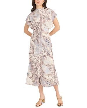 Luxely Printed Short Sleeve Gathered Midi Dress - Multicolor