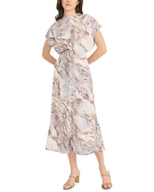 Luxely Printed Short Sleeve Gathered Midi Dress - Multicolor