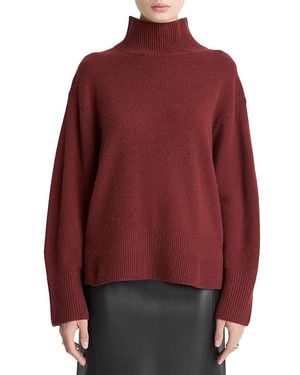 Vince Wool Cashmere Turtleneck Side Slit Sweater - Red