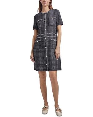 Misook Plaid Button Front Sheath Dress - Blue