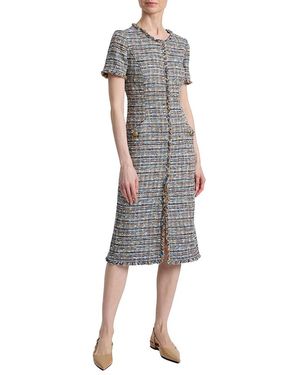 Santorelli Nisha Short Sleeve Midi Sheath Tweed Dress - Gray