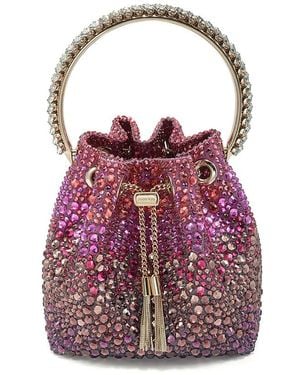 Jimmy Choo Bon Bon Crystal Degrade Top Handle Bucket Bag - White