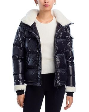 Aqua Gloss Puffer Jacket With Sherpa Trim - Blue