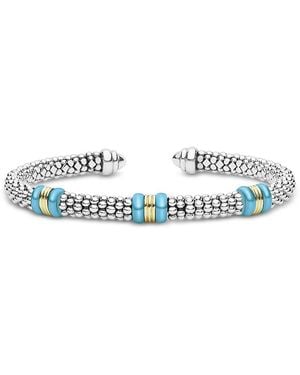 Lagos Sterling & 18K Caviar Cuff Bracelet - Blue