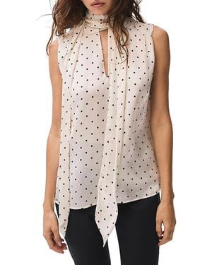 Mint Velvet Polka Dot Tie Neck Top - Natural