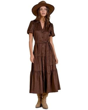 Elan Tiered Belted Shirtdress - Brown