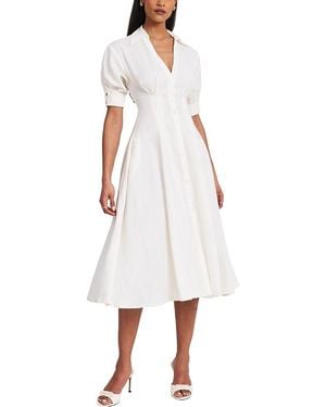 Miss Circle Palina Lyocell Pleated Midi Preppy Shirt Dress - White