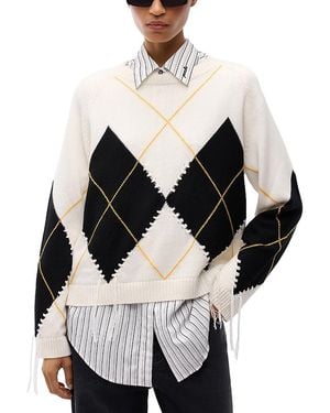 Pinko Berna Wool & Cashmere Argyle Crewneck Sweater - Natural