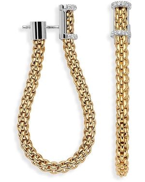 Fope 18K Prima Diamond Pave Rondelle Linked Chain Front To Back Earrings - Metallic