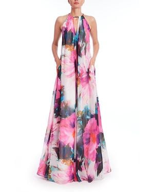 Badgley Mischka Racerback Printed Trapeze Gown - Pink