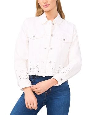 Cece Eyelet Button Front Jacket - White