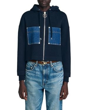Sandro Mixed Media Hoodie Jacket - Blue