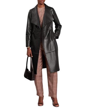 Ted Baker Rosmia Belted Leather Midi Wrap Coat - Black