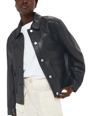 Whistles Leather Collared Overshirt - Blue