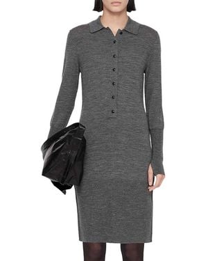 AllSaints Coyte Wool Button Front Dress - Gray