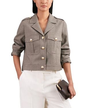 Reiss Cropped Checkered Wool Jacket - Gray