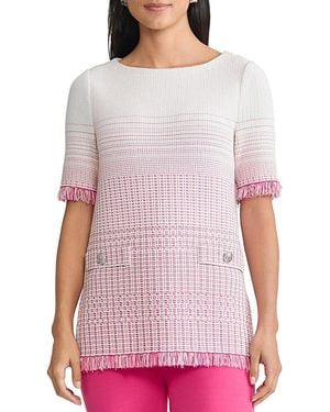 Ming Wang Ombre Fringe Trim Jacquard Knit Tunic - Multicolor