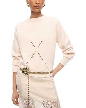 Pinko Berna Wool & Cashmere Argyle Crewneck Sweater - Natural