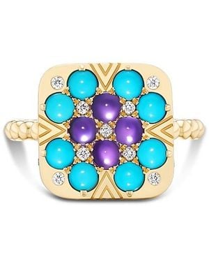 Harwell Godfrey 18K 1975 Multi Gemstone & Diamond Granny Squares Iris Ring - Blue