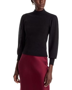 Tahari Sheer Stitch Balloon Sleeve Mock Neck Sweater - Red