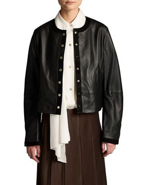 Vince Collarless Crop Leather Jacket - Black