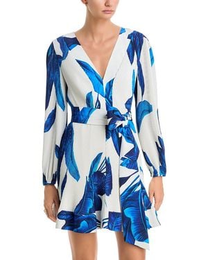 MILLY Liv Floral Pleated Tie Waist Mini Dress - Blue