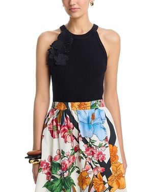 Tahari Floral Detail Ribbed Tank - Blue