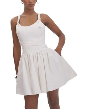 Miss Circle Francine Cotton Denim Crossover Strap Mini Dress - White