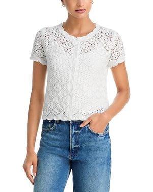 Aqua Pointelle Knit Short Sleeve Cardigan - Blue